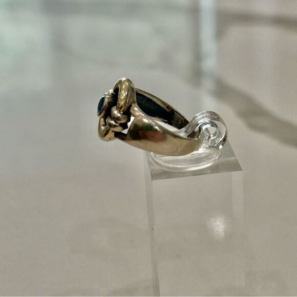VINTAGE Semi-Precious Aquamarine Circular Silver & Gold Art Ring - Picture 9 of 12